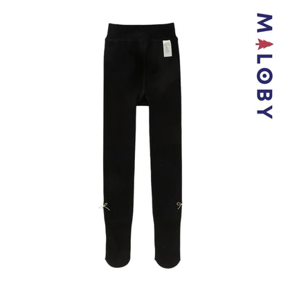 Collant épais à nœuds enfant fille- beige/noir