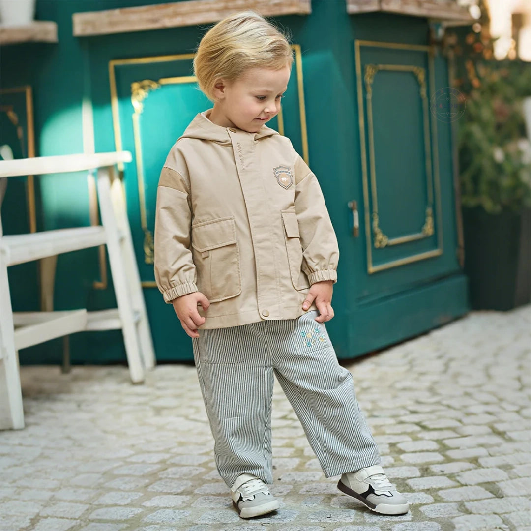 Veste à capuche coupe-vent casual enfant garçon beige, vêtement enfant maroc - MALOBY