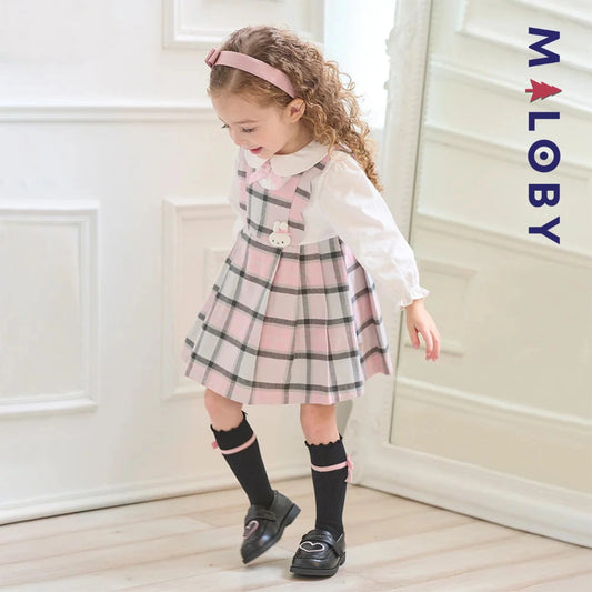 Robe bi-matière effet 2 en 1 enfant fille- rose/gris