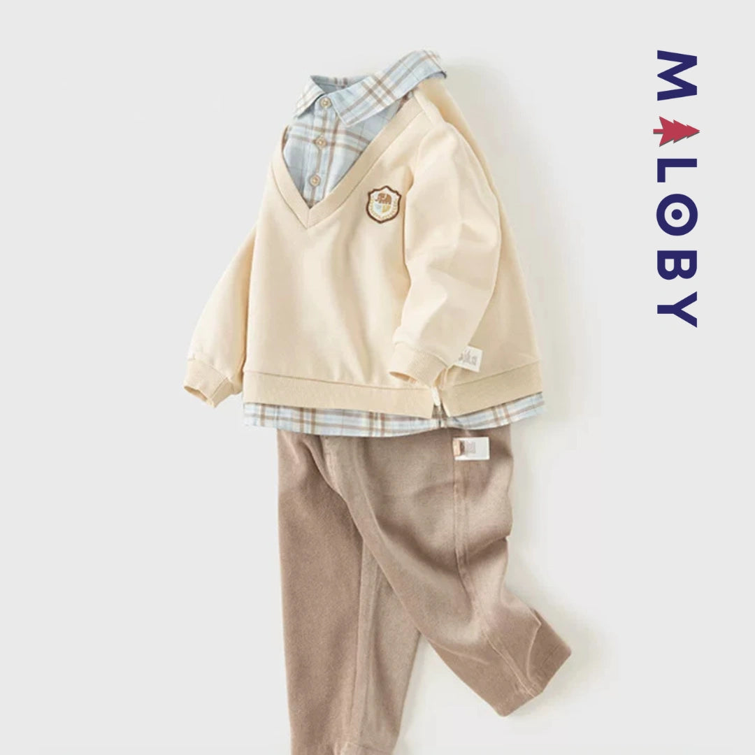 Ensemble habillé pull +pantalon enfant garçon - beige -robes et ensembles pour filles, bébés et garcons - MALOBY