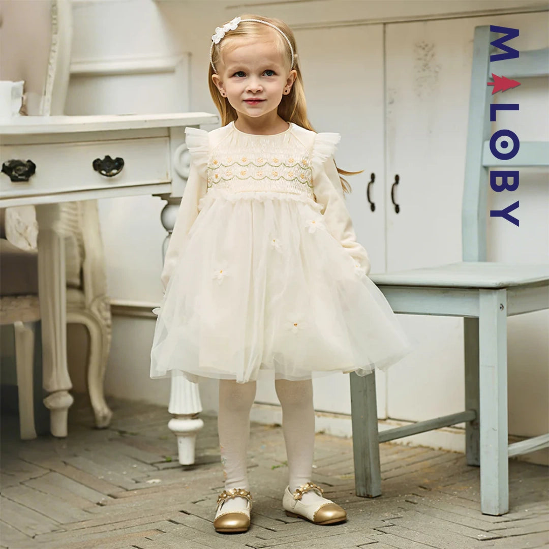 Robe de cérémonie à smocks enfant fille -Jaune