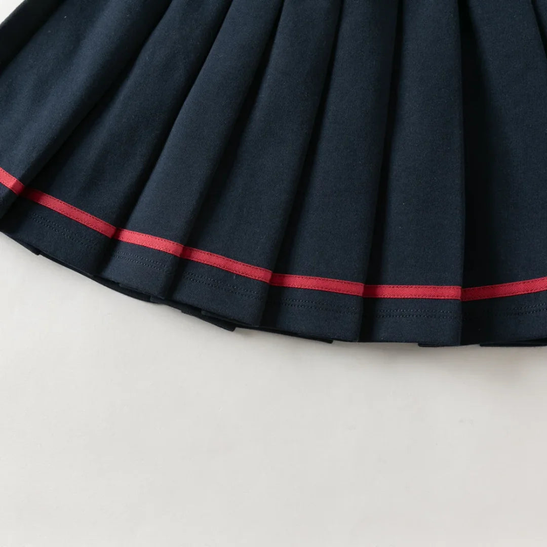 Ensemble Style Marin – Veste Zippée et Jupe Plissée enfant fille -Marine