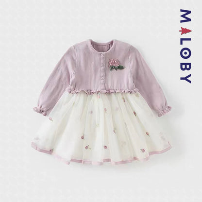 Robe cérémonie bi-matière  enfant fille- violet