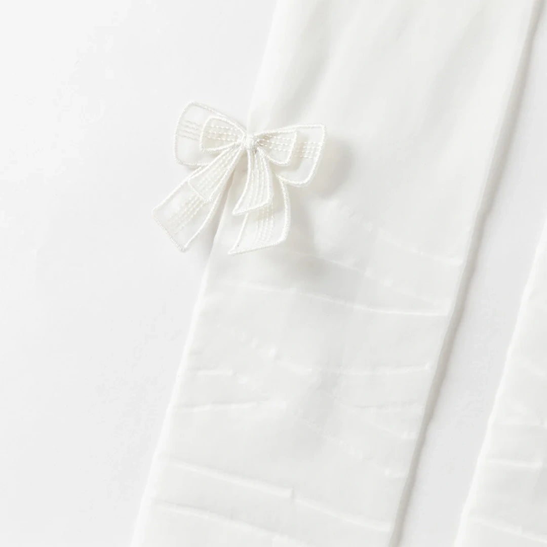 Collants fins à doubles nœuds enfant fille blanc, vêtement enfant maroc - MALOBY