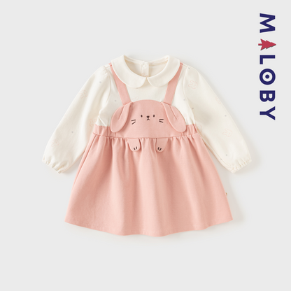 Robe bi-matière effet 2 en 1 enfant fille- rose