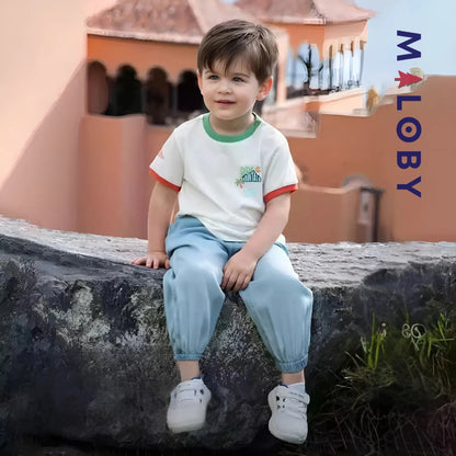 Ensemble d'été t-shirt + pantalon en denim enfant garçon- Bleu