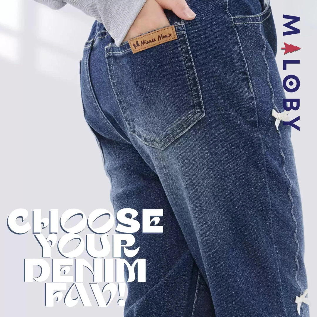 Pantalon denim large enfant fille- bleu