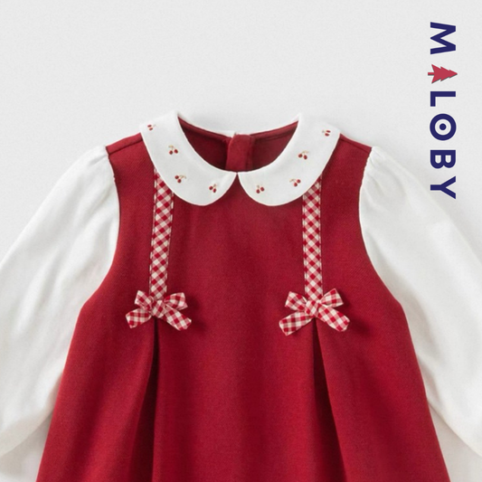 Robe bi-matière effet 2 en 1 enfant fille -Rouge -robes et ensembles pour filles, bébés et garcons - MALOBY