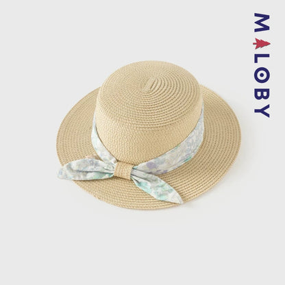 Chapeau aspect paille avec ruban imprimé enfant fille -Imprimé floral