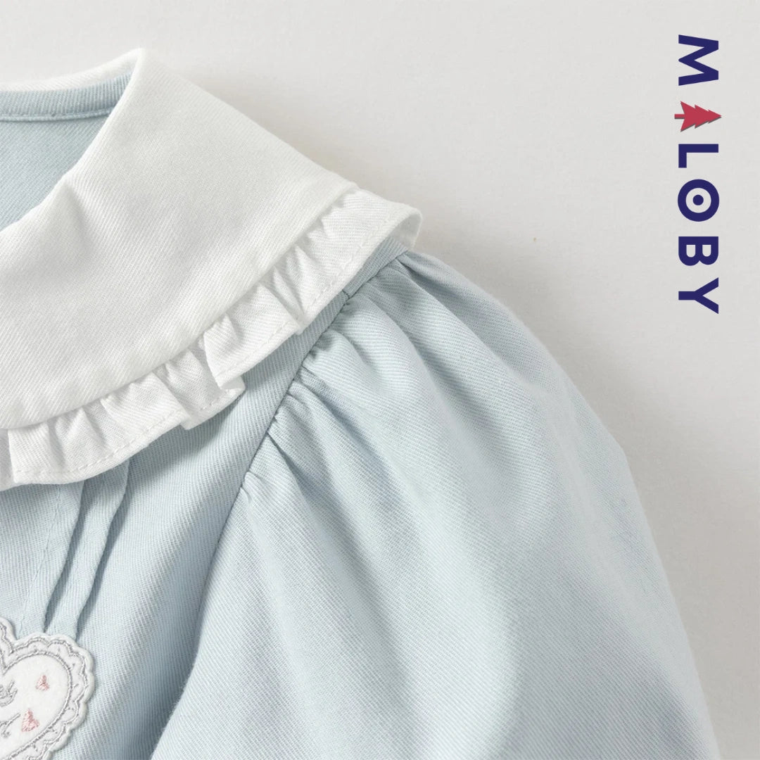 Ensemble habillé 2 pièces Chemise + Jupon plissé enfant fille -Bleu