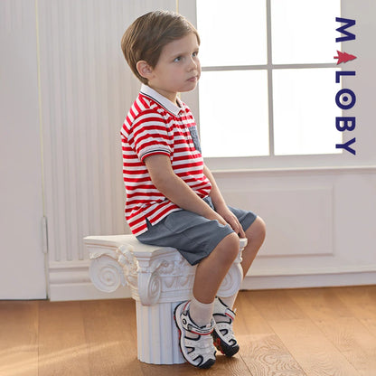 Ensemble 2 Pièces polo+ short en pur coton enfant garçon-Rouge rayé