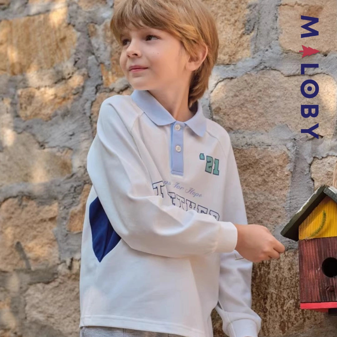 Polo manches longues enfants garçon- Blanc -robes et ensembles pour filles, bébés et garcons - MALOBY