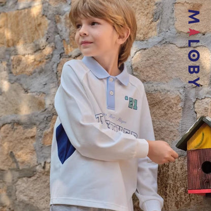 Polo manches longues enfants garçon- Blanc -robes et ensembles pour filles, bébés et garcons - MALOBY