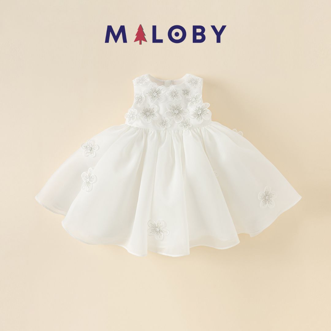 Robe cérémonie fleurettes -Blanc -robes et ensembles pour filles, bébés et garcons - MALOBY