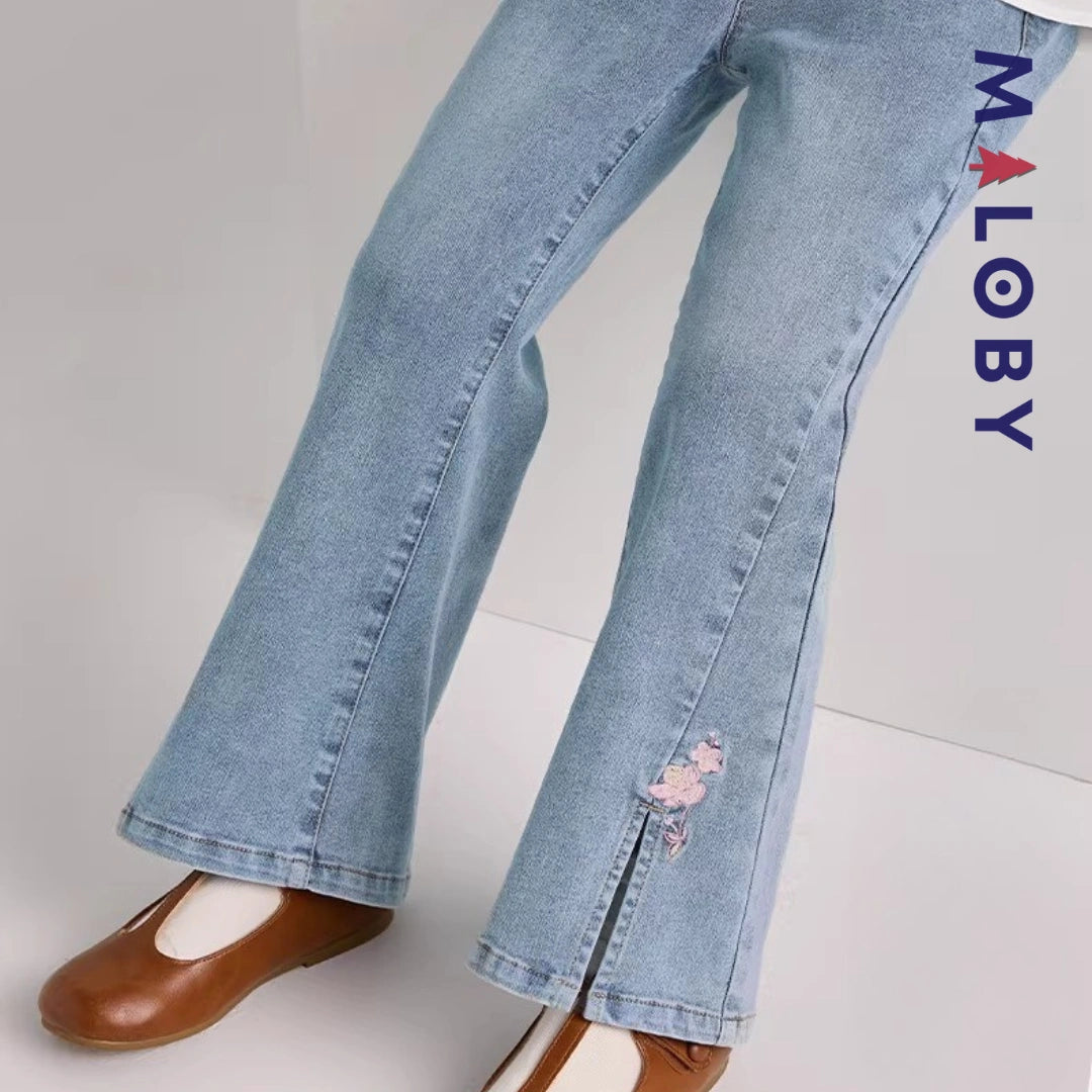 Pantalon denim évasé enfant fille-Bleu -robes et ensembles pour filles, bébés et garcons - MALOBY