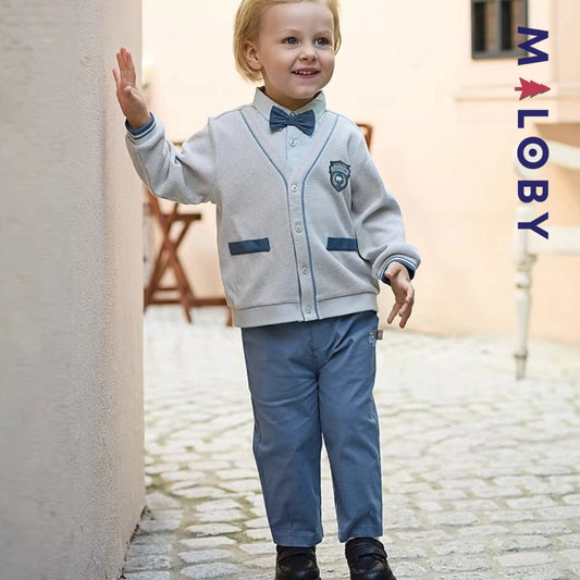 Ensemble habillé cardigan+pantalon+noeud enfant garçon -Bleu -robes et ensembles pour filles, bébés et garcons - MALOBY