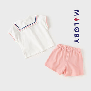 Ensemble Sweat et jupe short plissé -Blanc/Rose