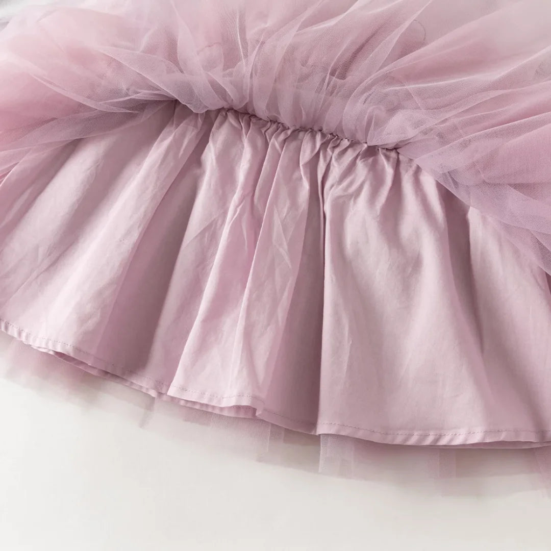 Robe Effet 2-en-1 Sweat et Tulle enfant fille –Violette