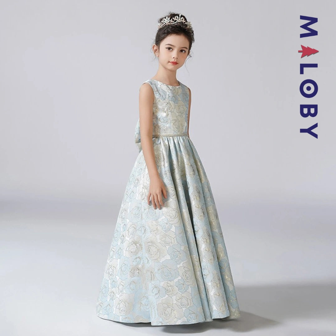 Robe longue de cérémonie à manches courtes- Bleu ciel -robes et ensembles pour filles, bébés et garcons - MALOBY