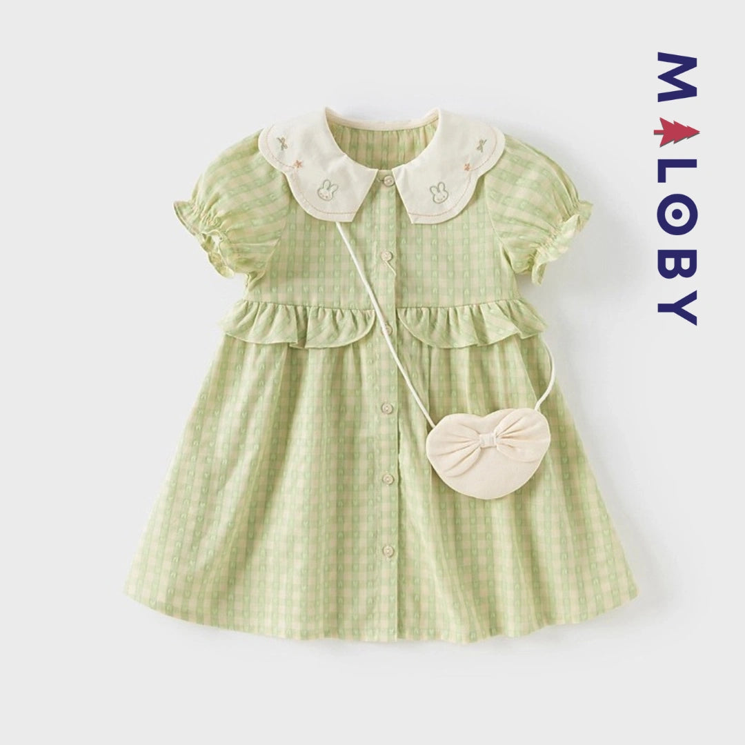 Ensemble robe d'été col claudine+sac enfant fille -vert