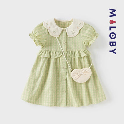 Ensemble robe d'été col claudine+sac enfant fille -vert