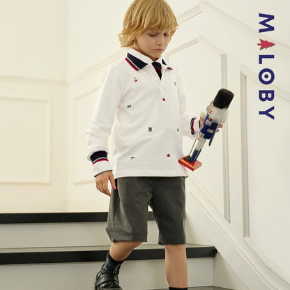 Polo manches longues enfants garçon - Blanc -robes et ensembles pour filles, bébés et garcons - MALOBY