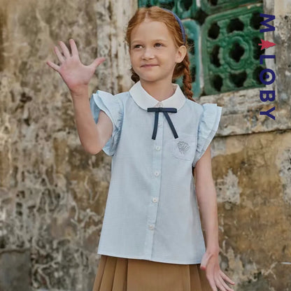 Chemise été à nœud enfant fille- Blanc/Bleu