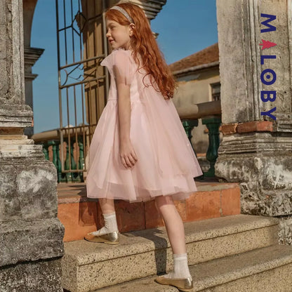 Robe princesse pour cérémonie en Tulle enfant fille- Rose