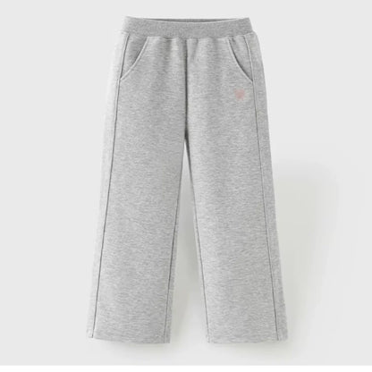 Ensemble sport veste zippée et pantalon évasé enfant fille- Gris chiné