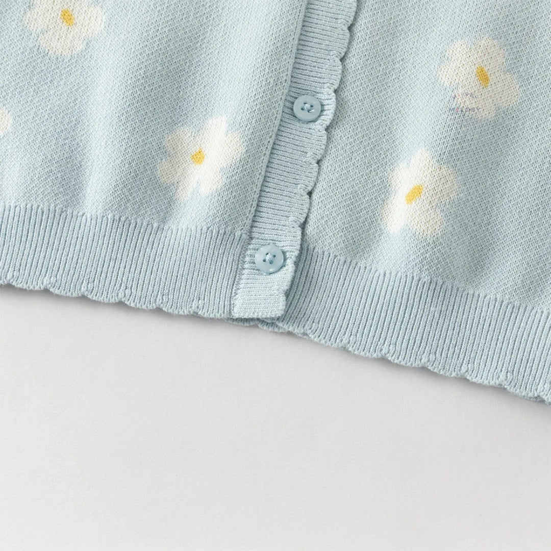 Cardigan en maille à fleurs enfant fille bleu ciel, vêtement enfant maroc - MALOBY
