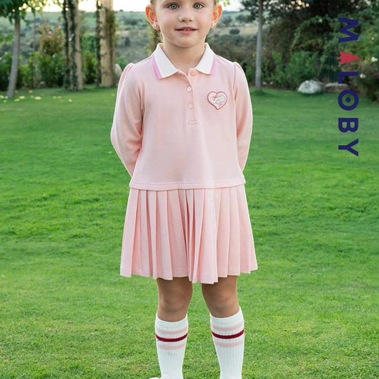 Robe manches longues en piqué de coton enfant fille- Rose