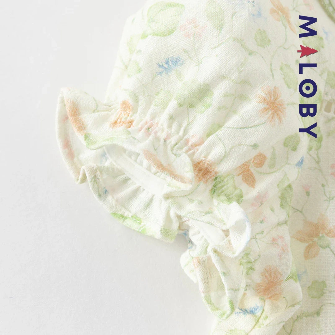 Ensemble floral 2 pièces Tunique+Short enfant fille- Vert