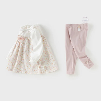 Ensemble fleuri blouse et legging effet 2 en 1 enfant fille rose - MALOBY