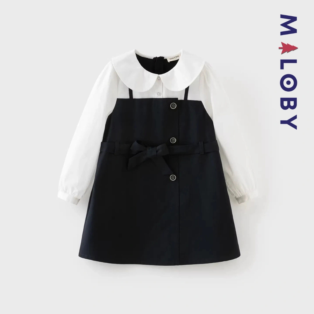 Robe ceinturée effet 2 en 1 enfant fille -Marine -robes et ensembles pour filles, bébés et garcons - MALOBY