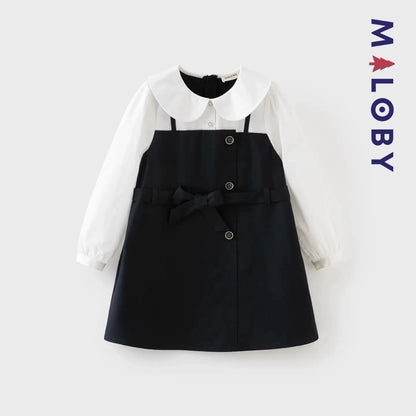 Robe ceinturée effet 2 en 1 enfant fille -Marine -robes et ensembles pour filles, bébés et garcons - MALOBY