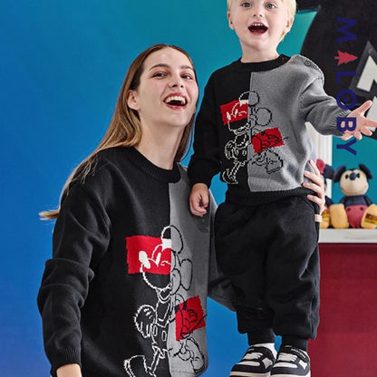 Pull en tricot parent-enfant unisexe- Noir