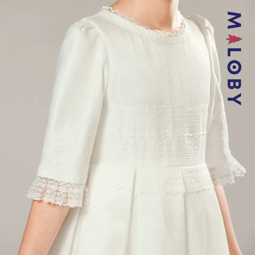 Robe longue de cérémonie en dentelle -Blanc