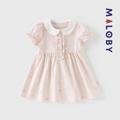 Robe d'été encolure volontée enfant fille- rose imprimé