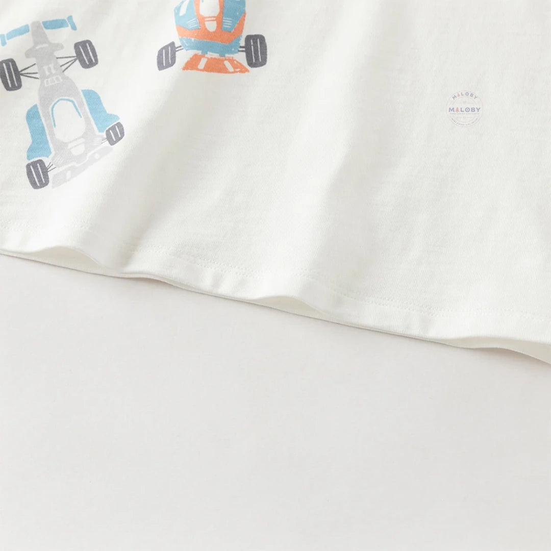 T-shirt en pur coton motif graphique enfant garçon bleu et blanc - MALOBY