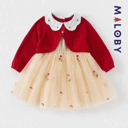 Robe cérémonie brodée à boléro intégré- rouge