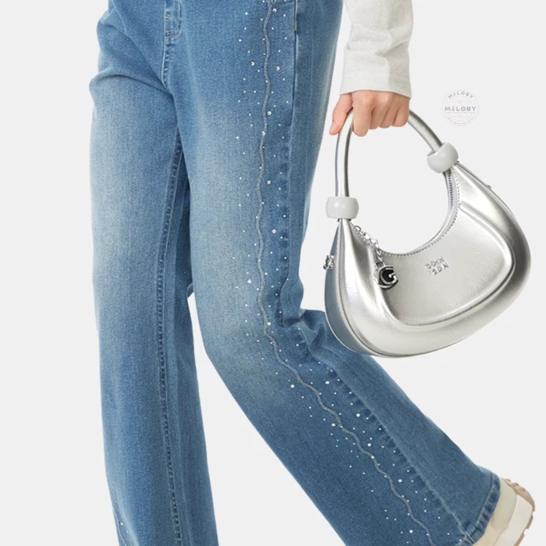 Pantalon denim évasé enfant fille bleu, vêtement enfant maroc - MALOBY