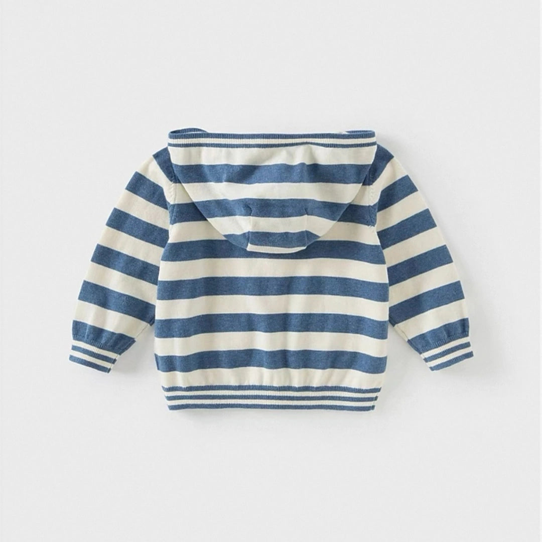 Gilet à capuche rayé enfant garçon - beige/bleu