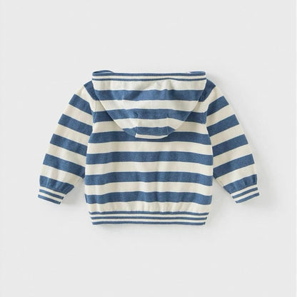 Gilet à capuche rayé enfant garçon - beige/bleu
