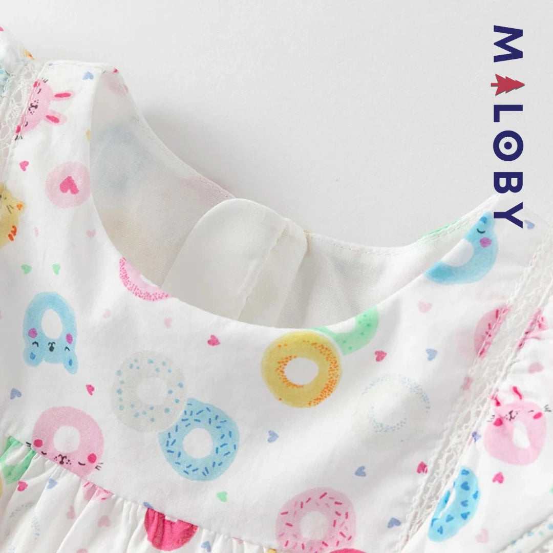 Robe d'été imprimée enfant fille -blanc imprimé -robes et ensembles pour filles, bébés et garcons - MALOBY
