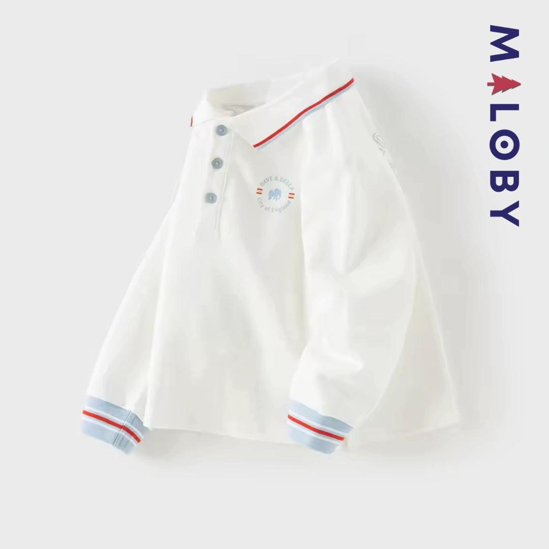 Polo manches longues en coton premium enfants garçon –Blanc