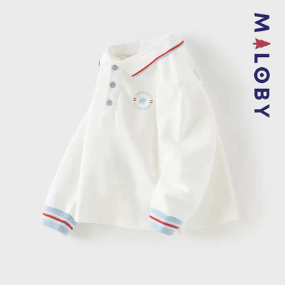 Polo manches longues en coton premium enfants garçon –Blanc