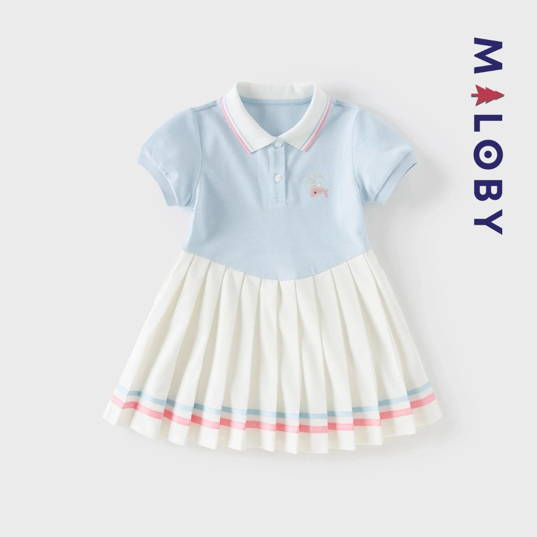 Robe polo manches courtes enfant fille- bleu ciel