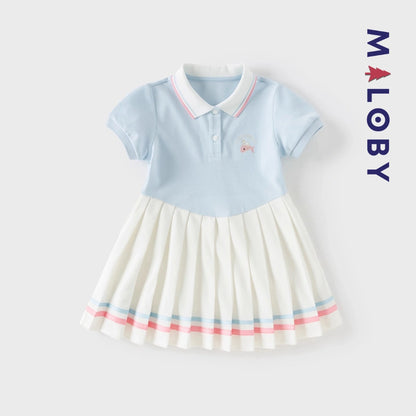 Robe polo manches courtes enfant fille- bleu ciel