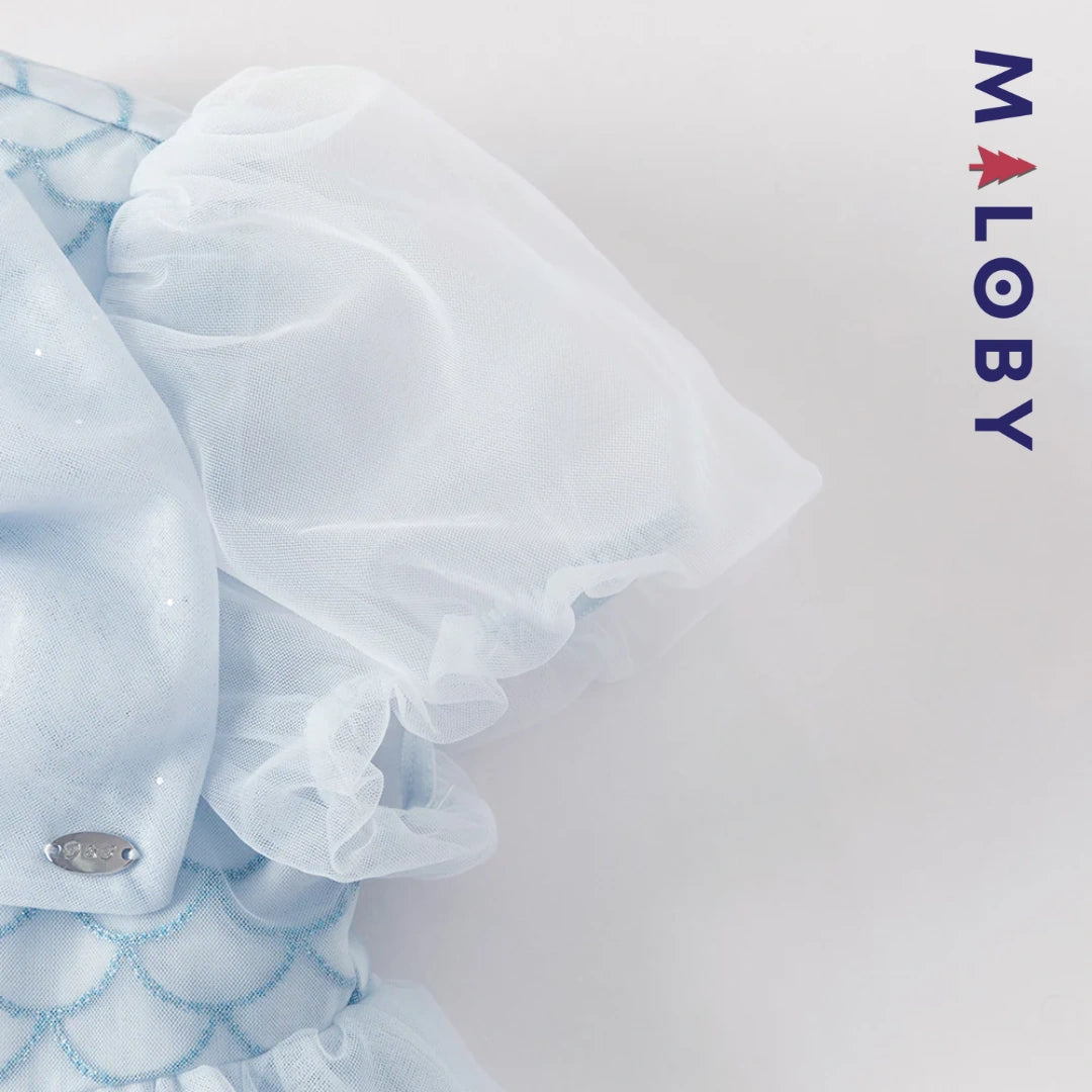 Robe princesse en tulle légère à manches courtes grise et bleue pour filles