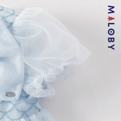 Robe princesse en tulle légère à manches courtes grise et bleue pour filles